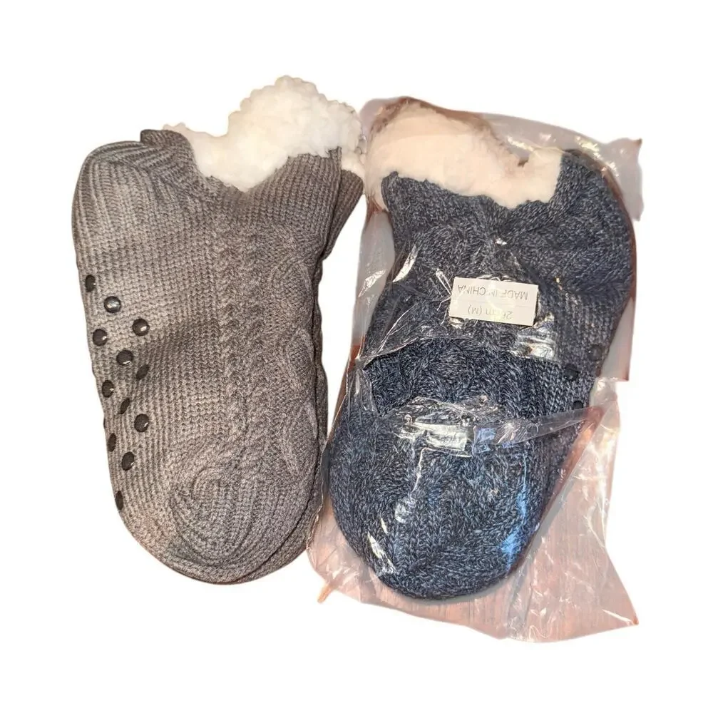 Unbranded Sz M Two‎ Pair Fleece Lined Slipper Socks No Slip Cozy